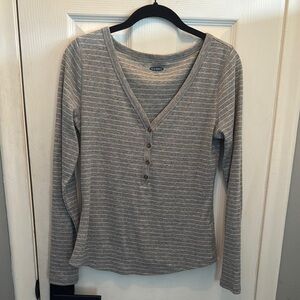 Old Navy Gray Striped Henley Blouse